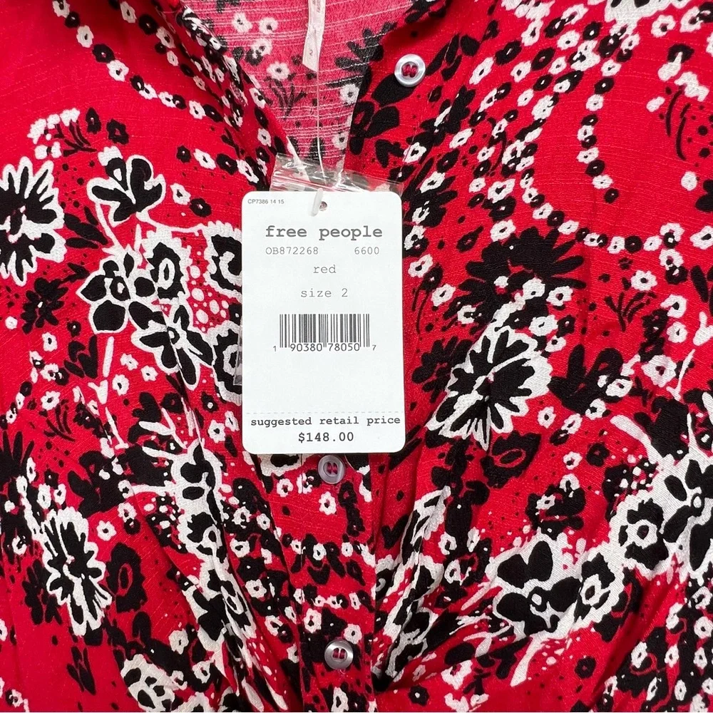 Free People “Tough Love” Twist-Front Red Shirt Dress